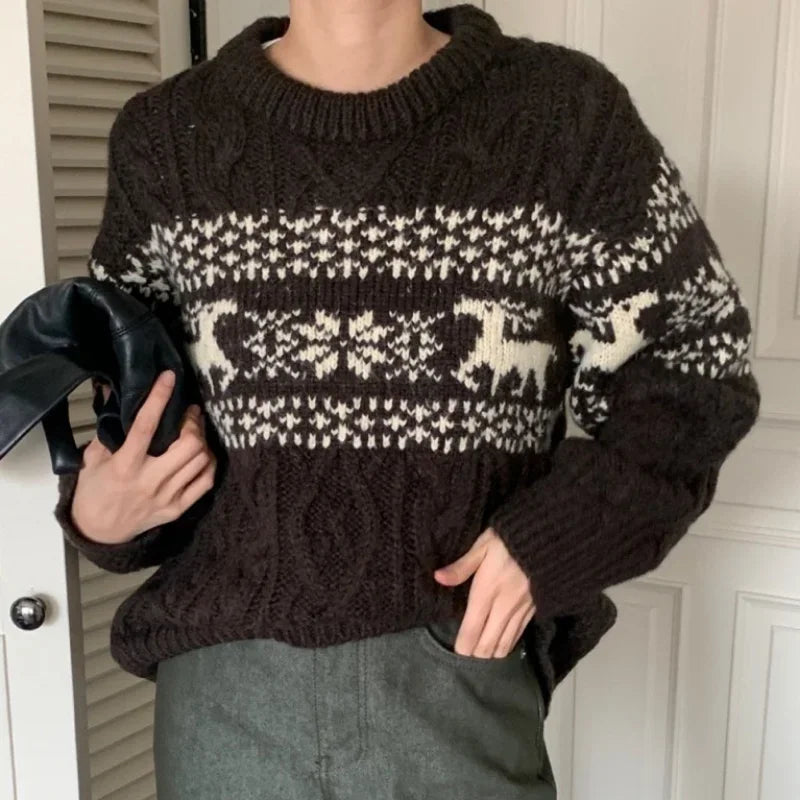 Geraldine | Christmas Patchwork Crew Neck Knitted Sweater for Women