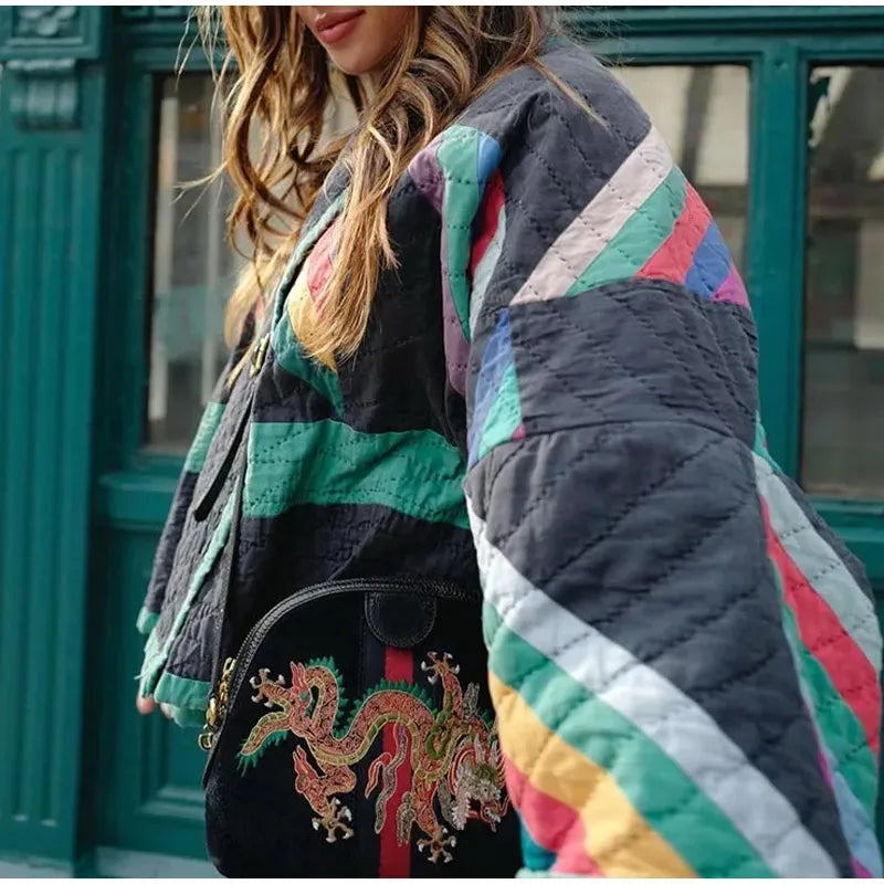 Evelyn® | Quilted Kimono Vest With Rainbow Stripes