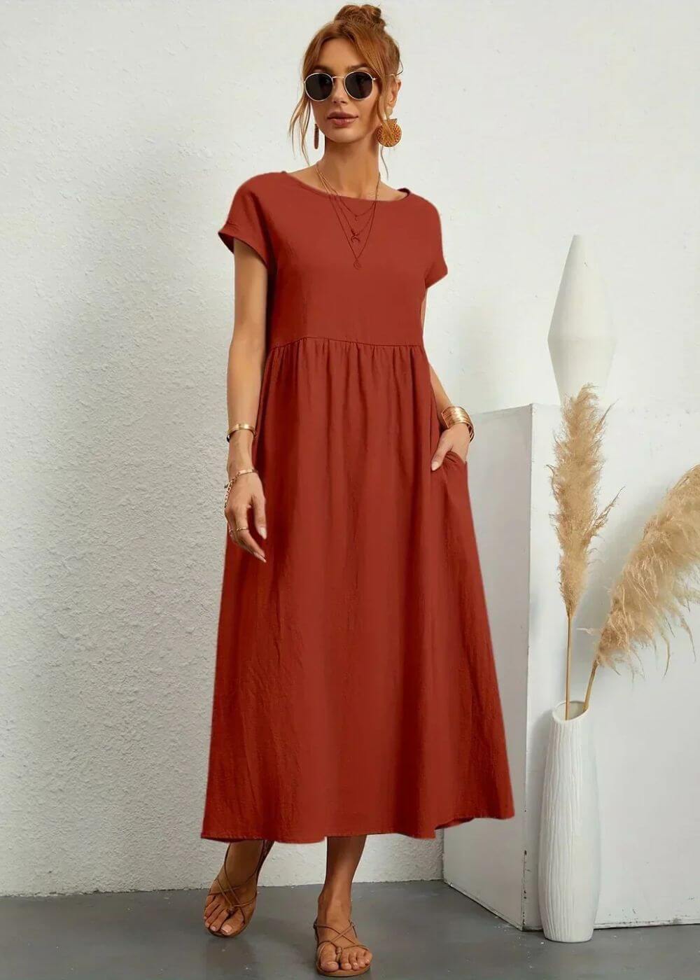 Stella™| Casual Flowy Midi Dress with Pockets