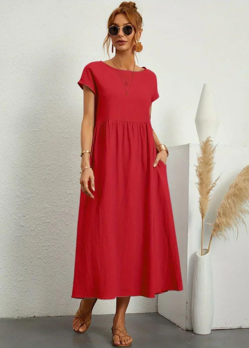 Stella™| Casual Flowy Midi Dress with Pockets