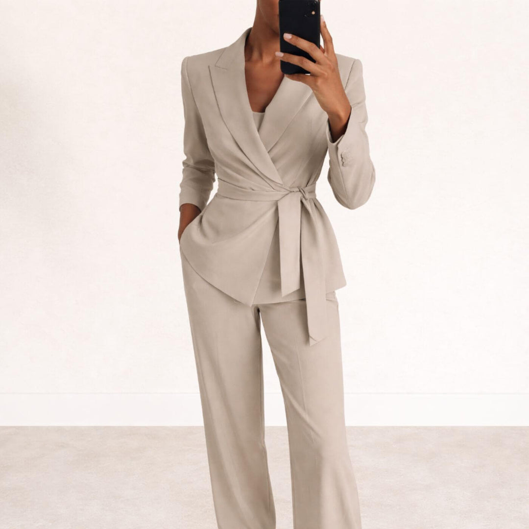 Tiffany™| Belted Blazer and Trousers Set