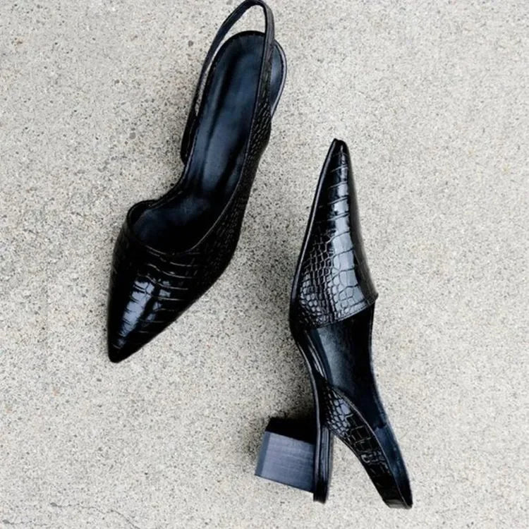 Magda® | Orthopedic Women'S Pumps With Block Heel And Crocodile Pattern
