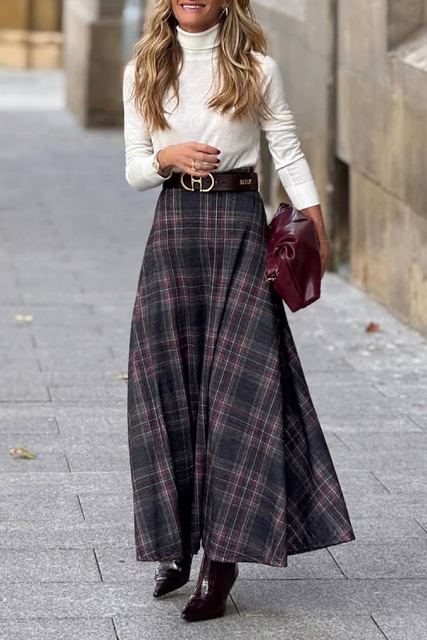 Josephine® | Retro-style checked skirt with a wide hem