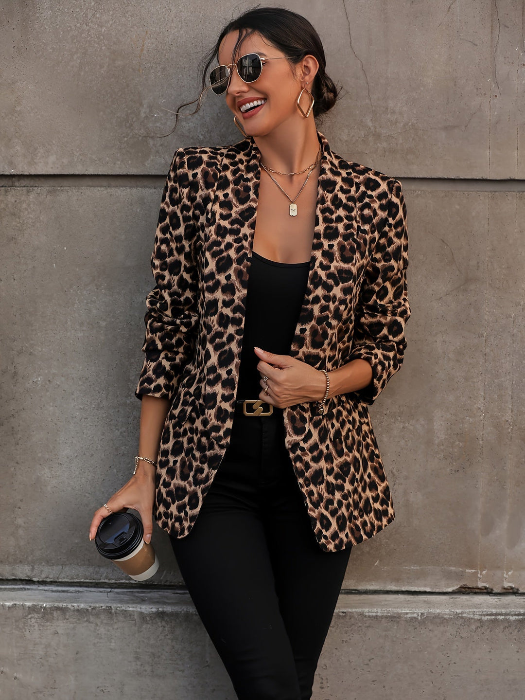 Arely® | Elegant Business Long Blazer With Leopard Print For All Seasons