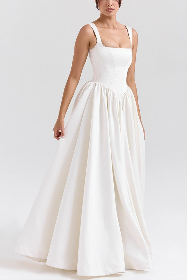 Kara® | Wide straps, corset, solid color maxi dresses, white