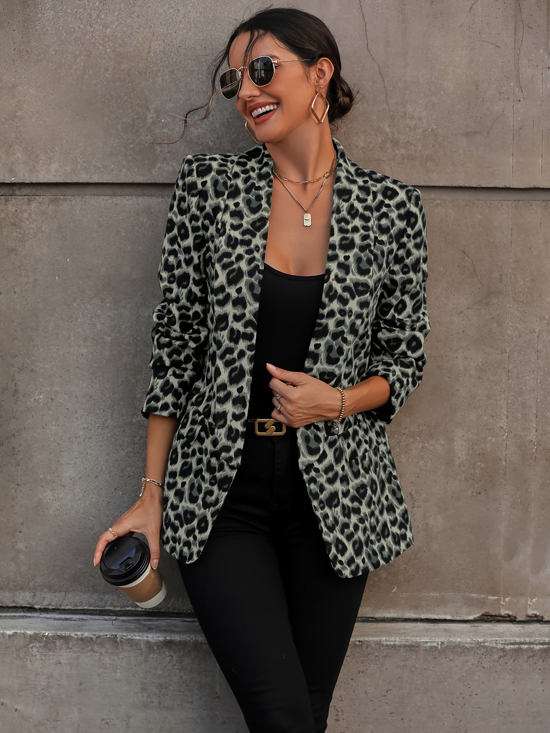 Arely® | Elegant Business Long Blazer With Leopard Print For All Seasons