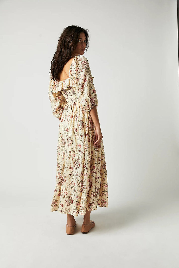 Ariadna® | Printed midi dress with ruched bodice and ruffles