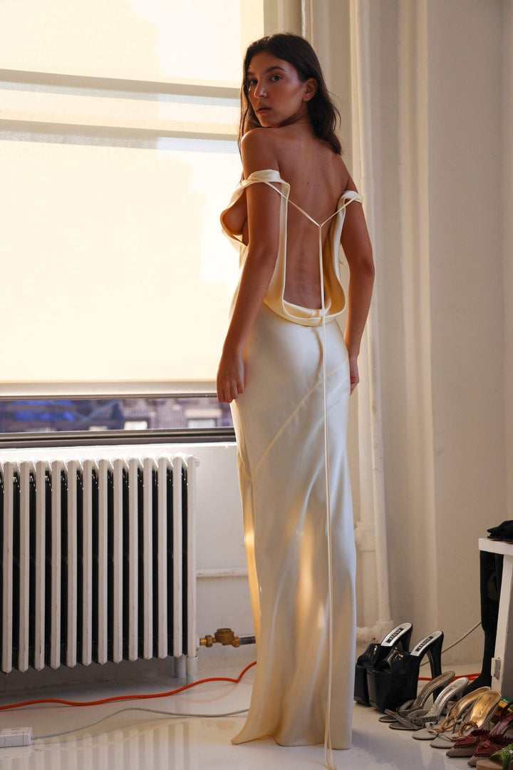 Tamara® | Cowlies Backless Satin Maxi Dress