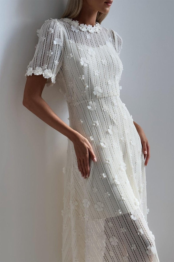 Mónica® | Midi Knit Dress With Lace Embroidery
