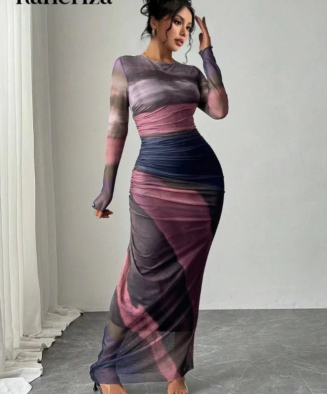 Luna™ | Bodycon Round Neck Long Sleeve Maxi Dress