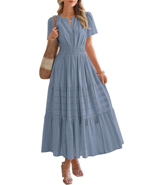 Nora™ | V-Neck Smocked Waist Tiered Maxi Dress