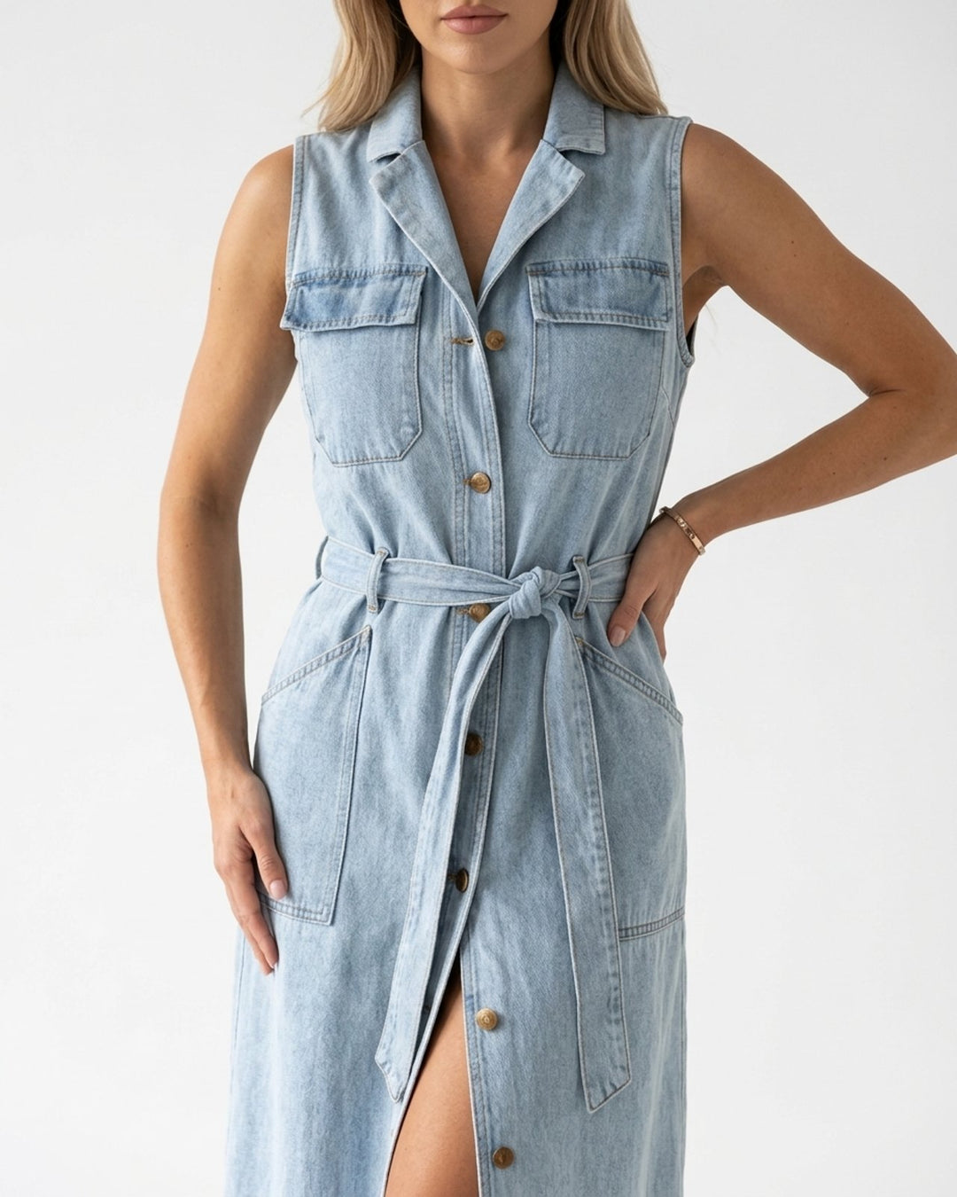 Iris™ | Button-Front Sleeveless Maxi Dress