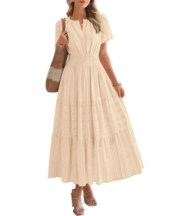 Nora™ | V-Neck Smocked Waist Tiered Maxi Dress