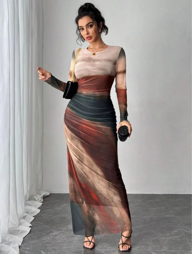Luna™ | Bodycon Round Neck Long Sleeve Maxi Dress