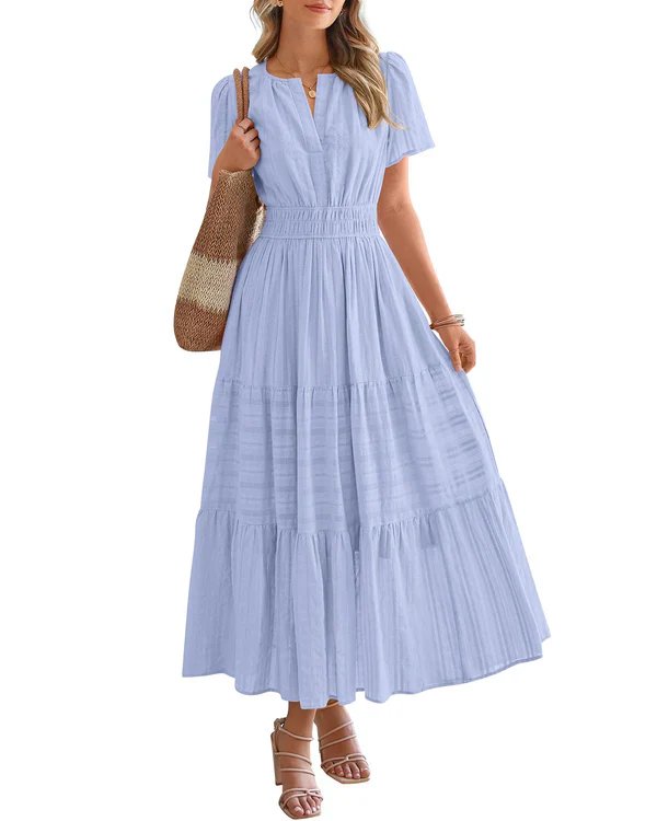 Nora™ | V-Neck Smocked Waist Tiered Maxi Dress