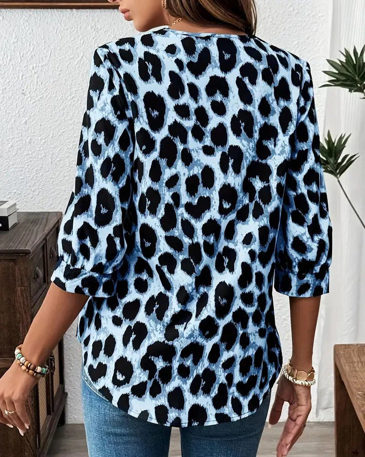 Julia™ | Leopard Print 3/4 Sleeve Lapel Blouse