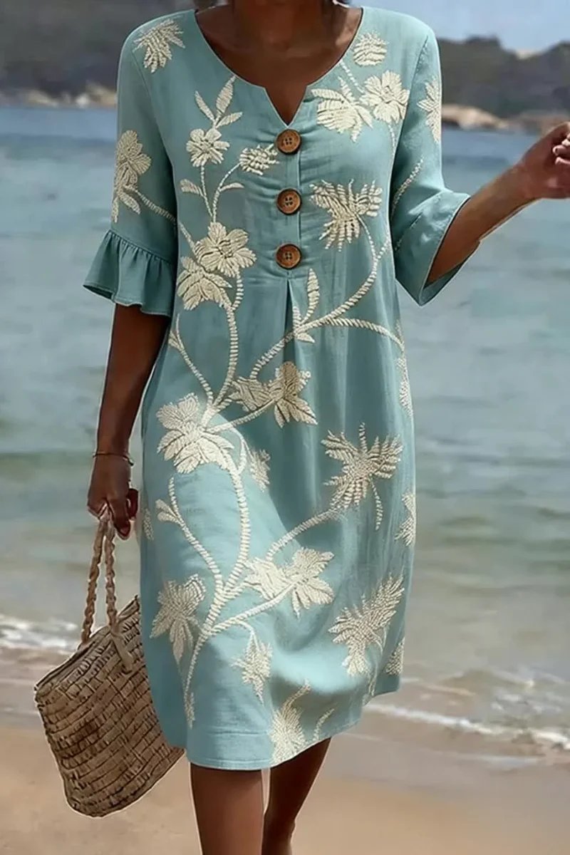 Riley™ | Embroidered Botanical Midi Dress