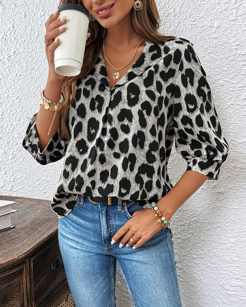 Julia™ | Leopard Print 3/4 Sleeve Lapel Blouse