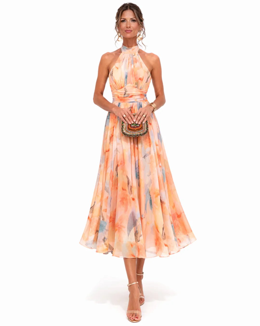 Ariana™ | Halter Neck Watercolor Print Dress