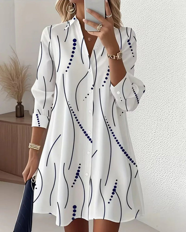 Natalia™ | Wavy Collar A-Line Shirt Dress
