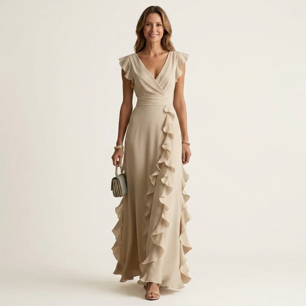 Victoria™ | Wrap V-Neck Flutter Sleeve Ruffle Maxi Dress