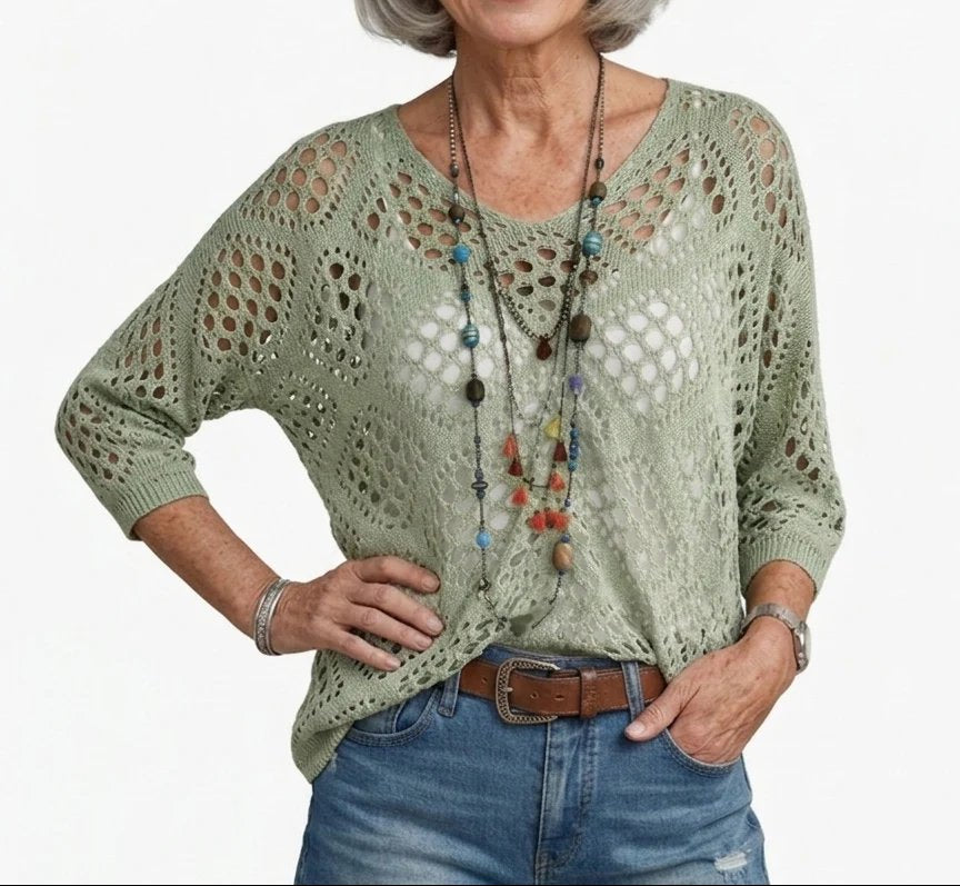 Hazel™ | Crochet V-Neck Open-Knit Top