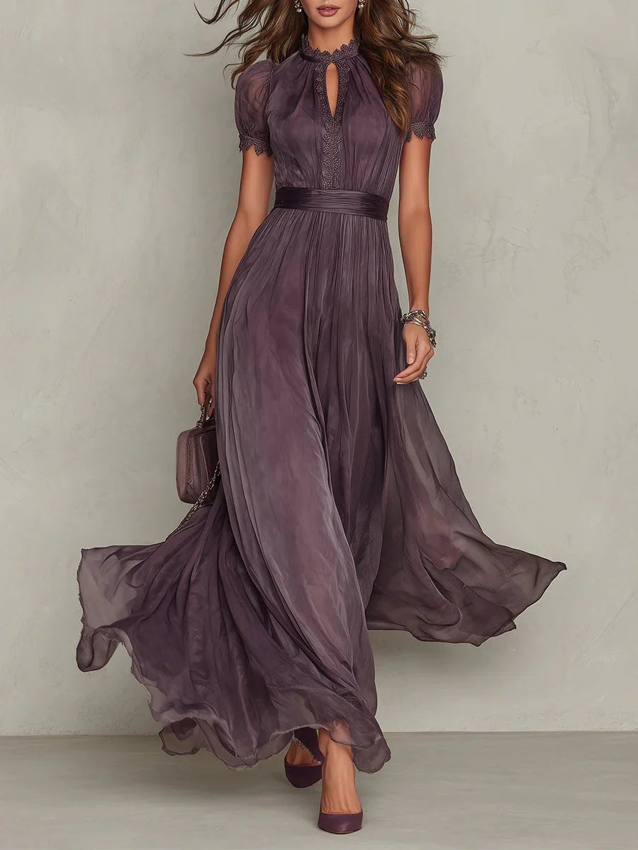 Mia™ | Lace Detailed Teardrop Neckline Long Dress