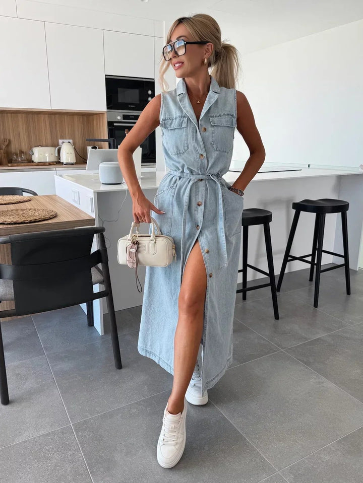 Iris™ | Button-Front Sleeveless Maxi Dress