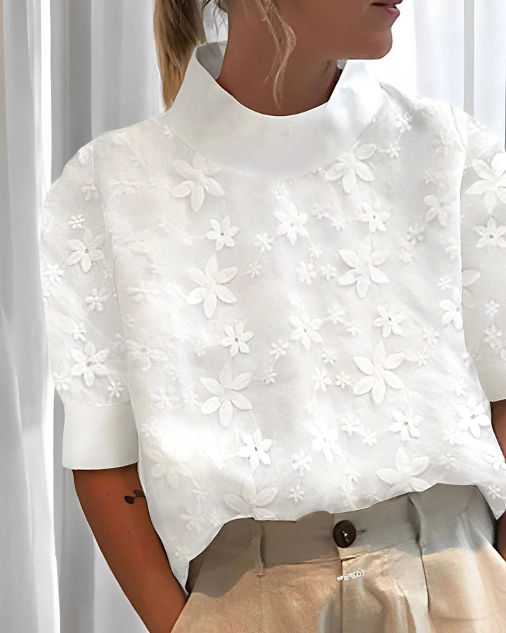 Karla™ | High Neck Embroidered Lightweight Blouse