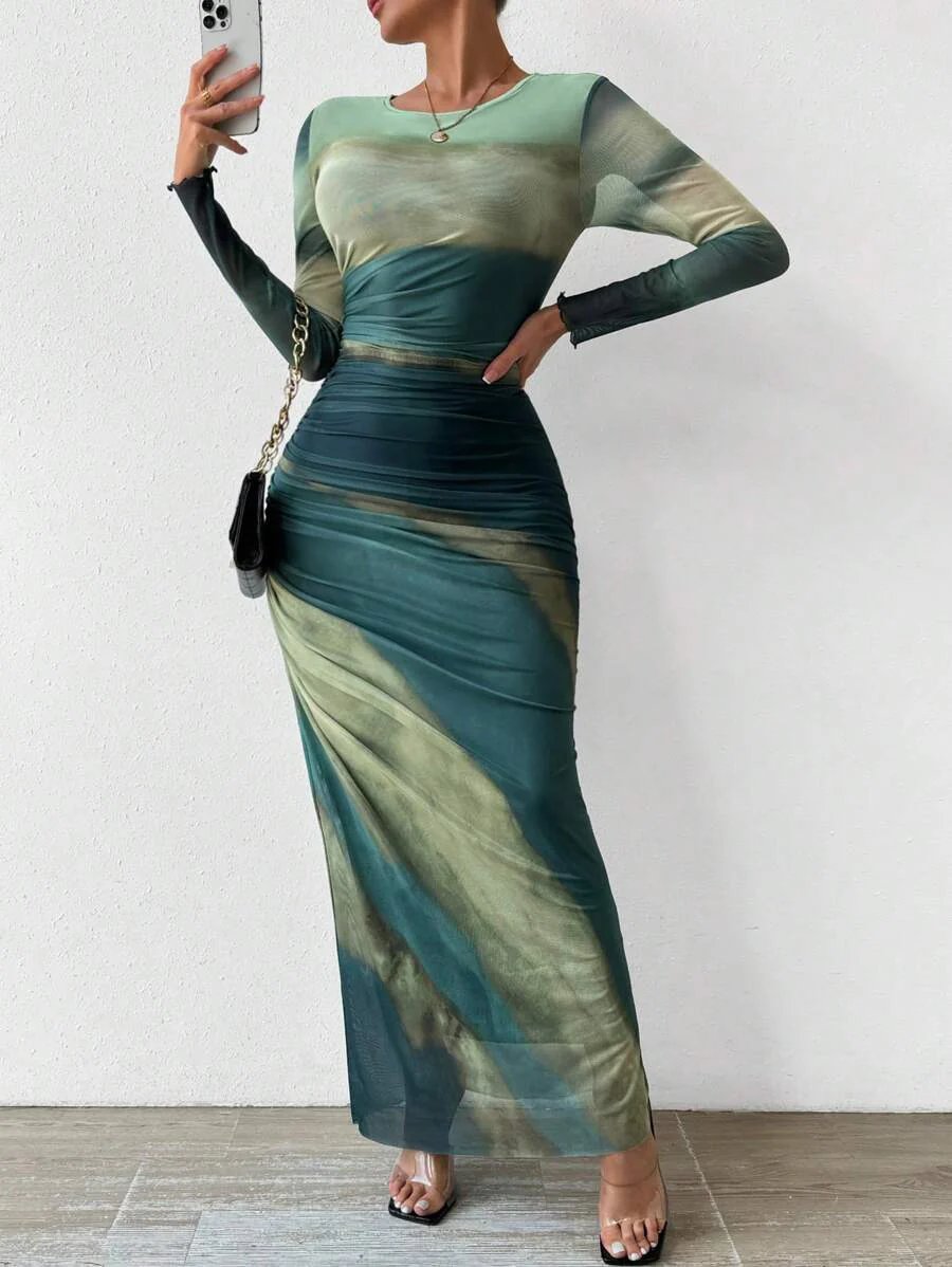 Luna™ | Bodycon Round Neck Long Sleeve Maxi Dress