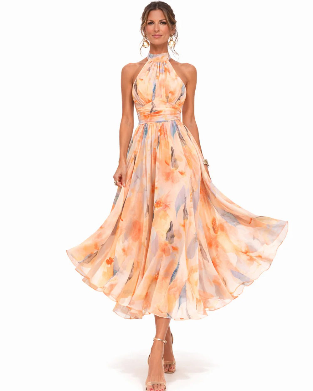 Ariana™ | Halter Neck Watercolor Print Dress