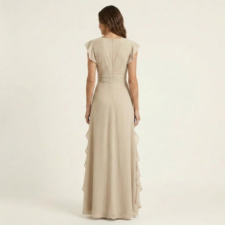 Victoria™ | Wrap V-Neck Flutter Sleeve Ruffle Maxi Dress