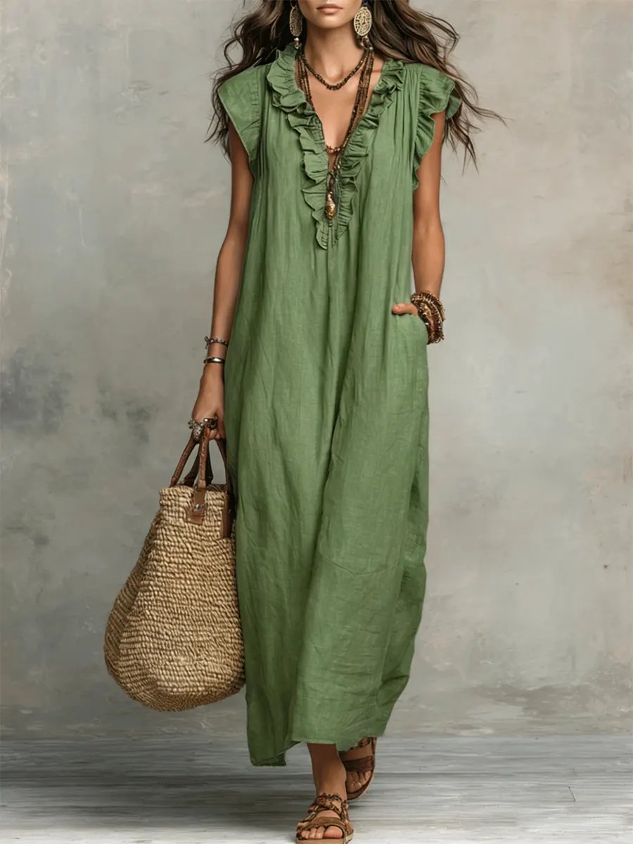 Sage™ | Flowing Ruffle Detail Maxi Dress