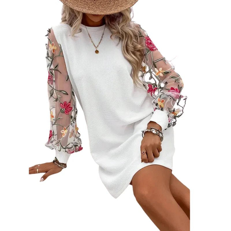 Zoe™ | Floral Embroidered Bishop Sleeve Dress