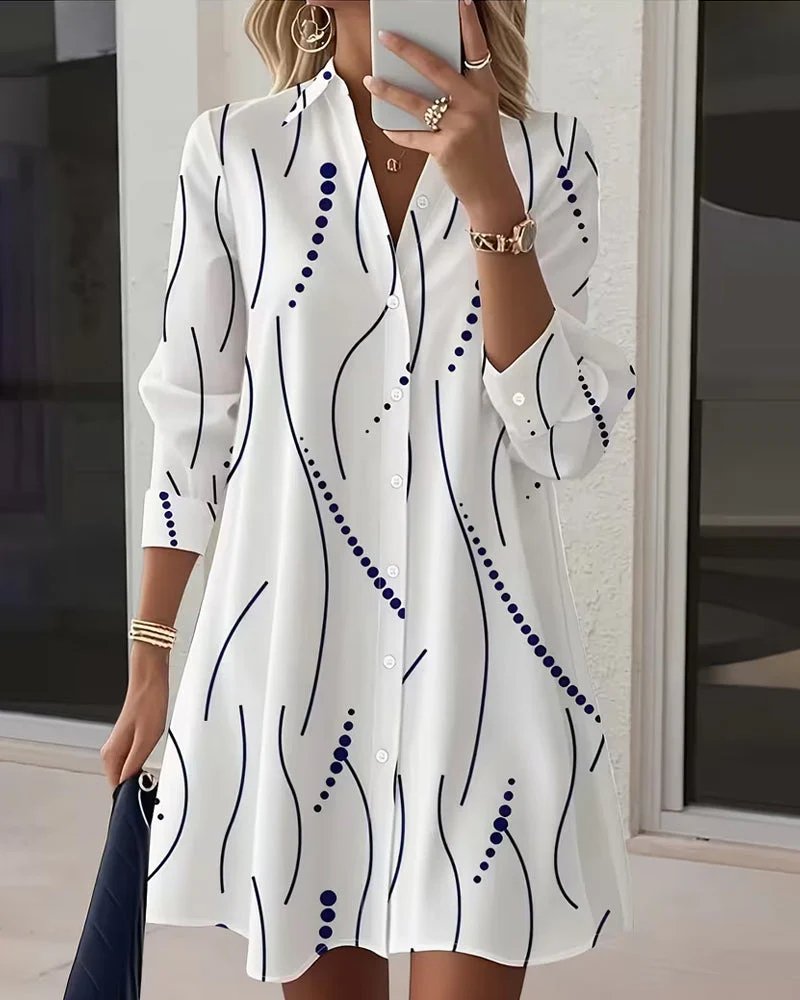 Natalia™ | Wavy Collar A-Line Shirt Dress