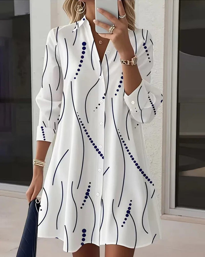 Natalia™ | Wavy Collar A-Line Shirt Dress