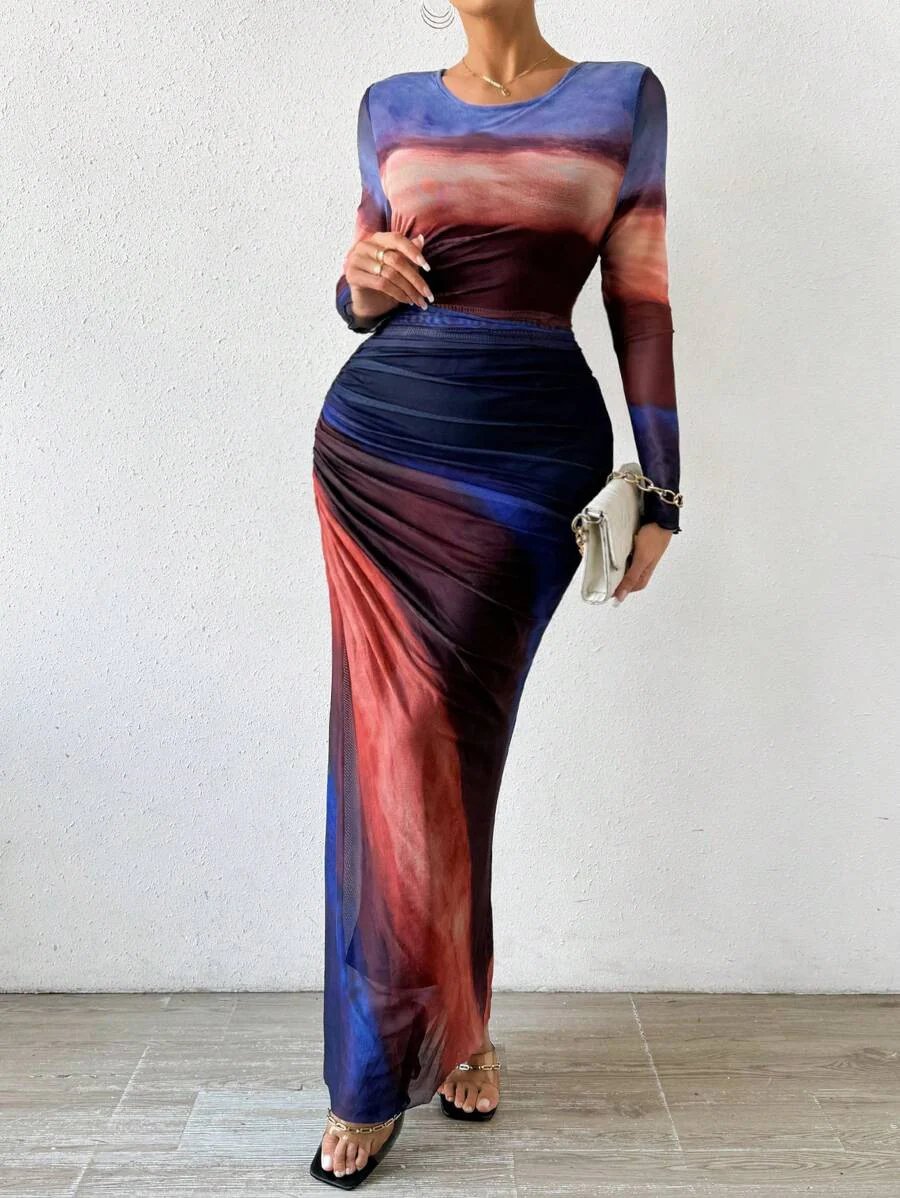 Luna™ | Bodycon Round Neck Long Sleeve Maxi Dress