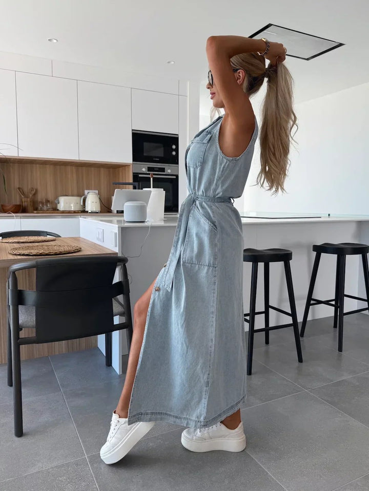 Iris™ | Button-Front Sleeveless Maxi Dress