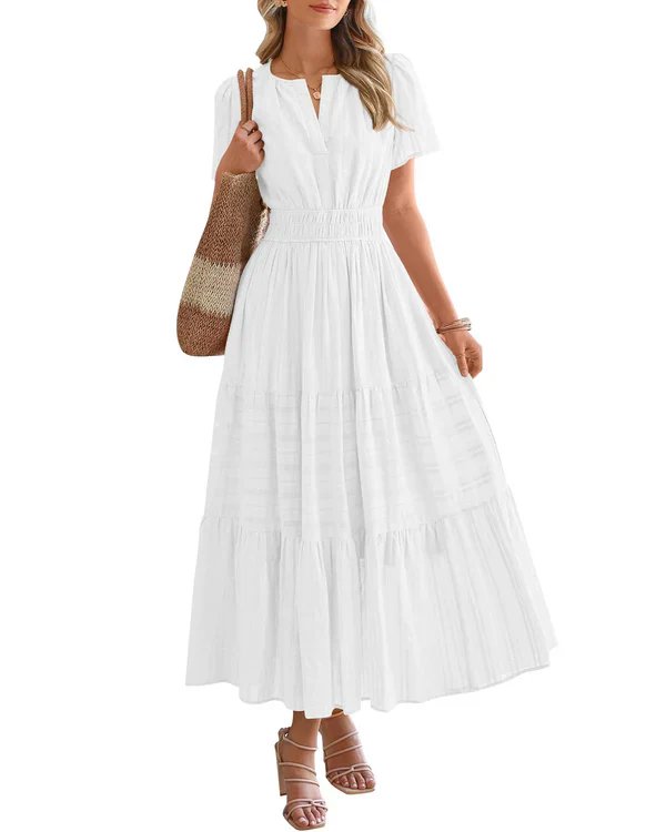 Nora™ | V-Neck Smocked Waist Tiered Maxi Dress