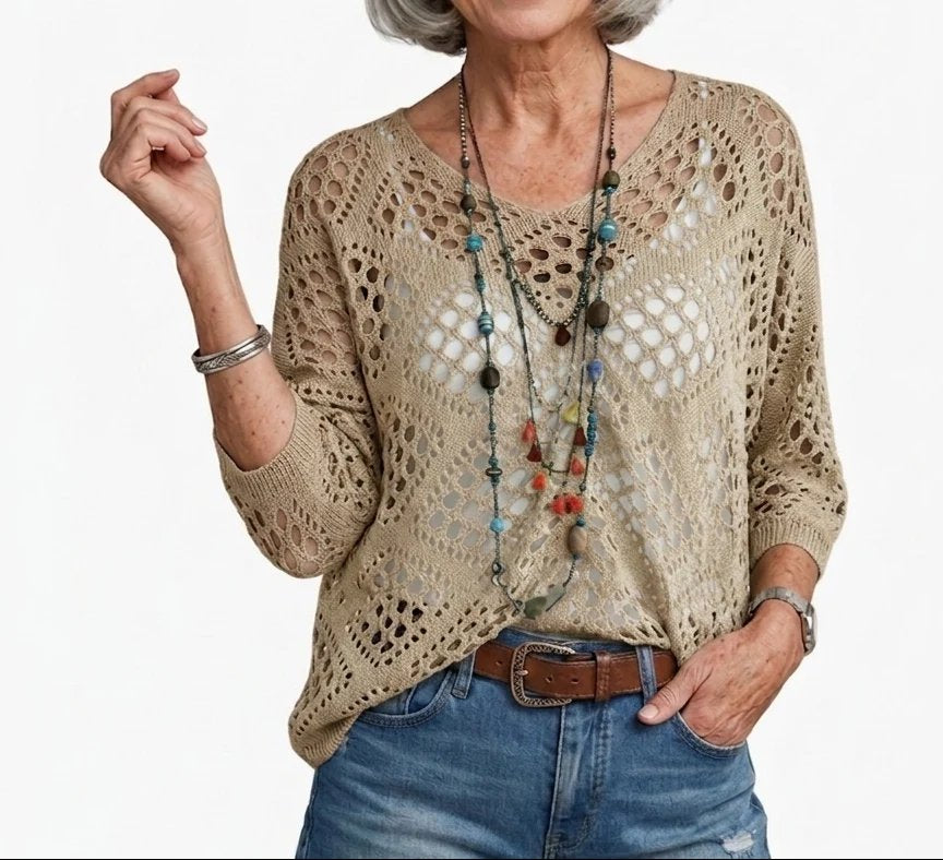 Hazel™ | Crochet V-Neck Open-Knit Top