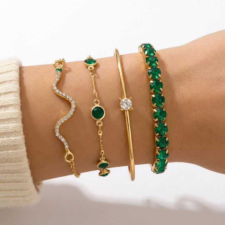 Jasmine™ | Vintage Bracelet Set with Green Zirconia