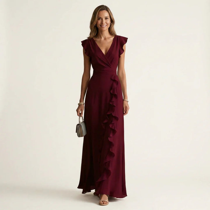 Victoria™ | Wrap V-Neck Flutter Sleeve Ruffle Maxi Dress