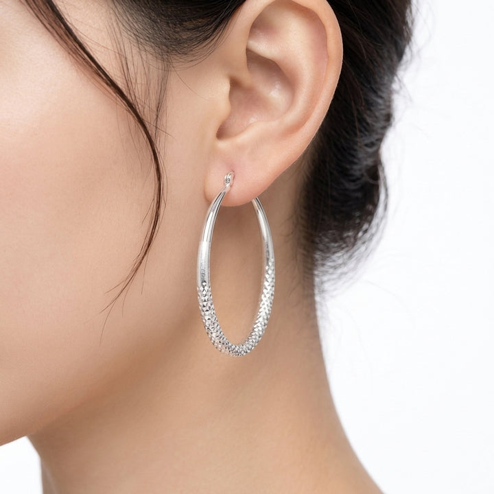 Kate™ | Silver Textured Hoop Earrings