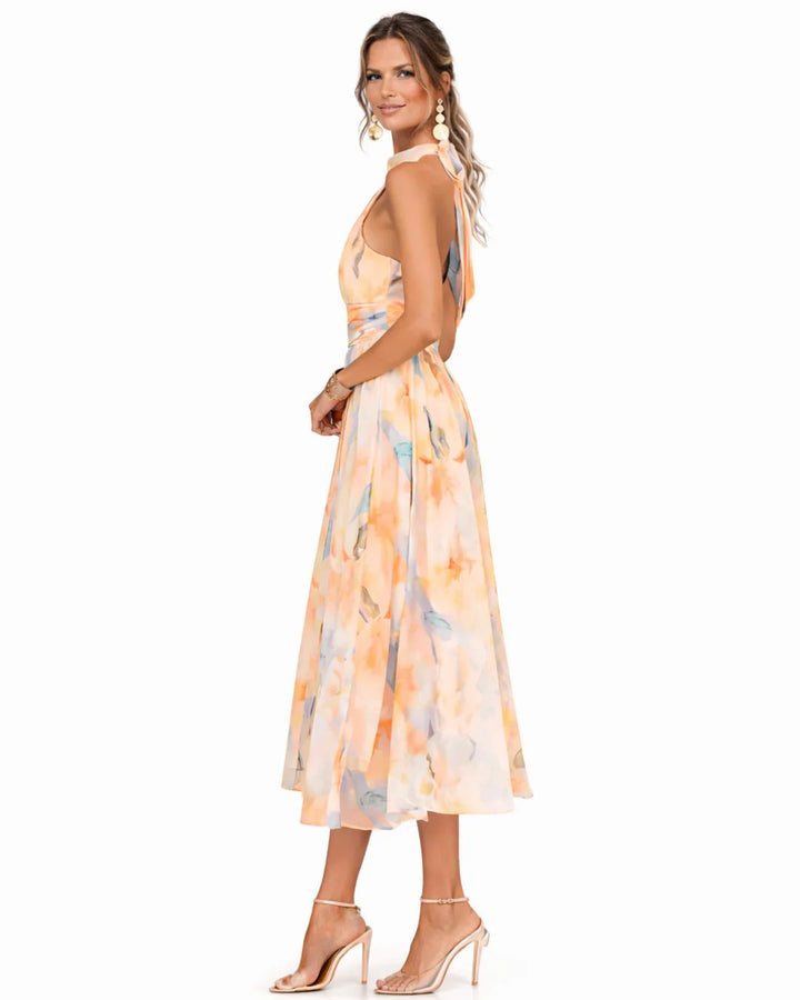 Ariana™ | Halter Neck Watercolor Print Dress