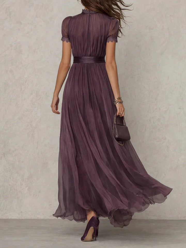 Mia™ | Lace Detailed Teardrop Neckline Long Dress