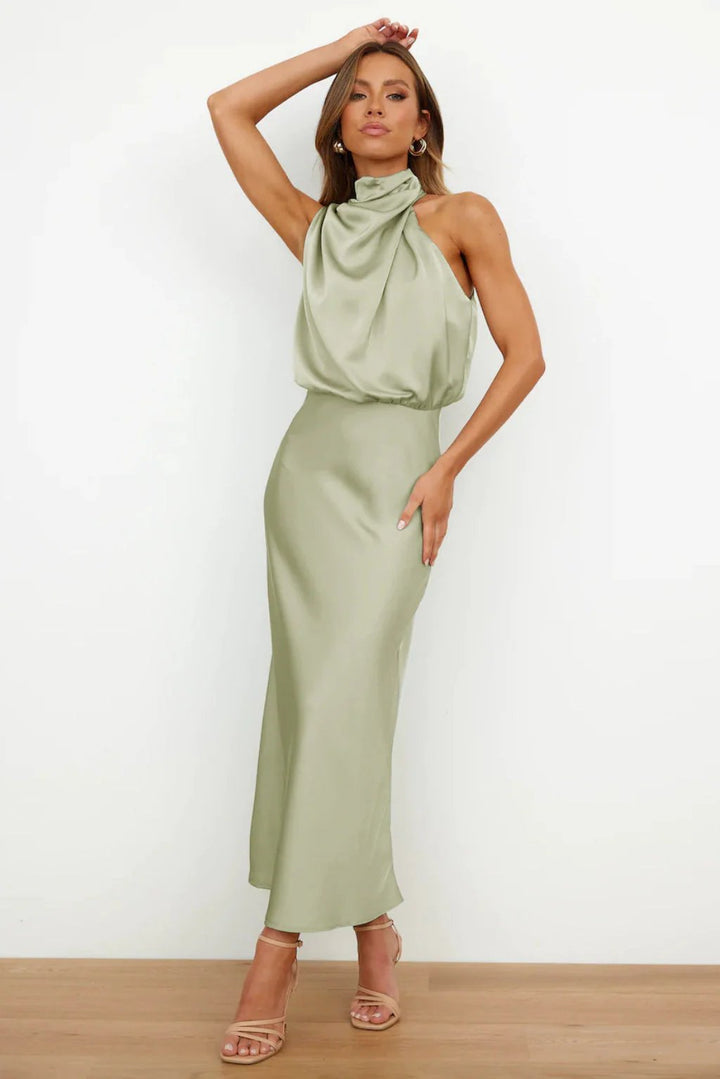 Cora™ | High Neck Draped Wedding Guest Dress