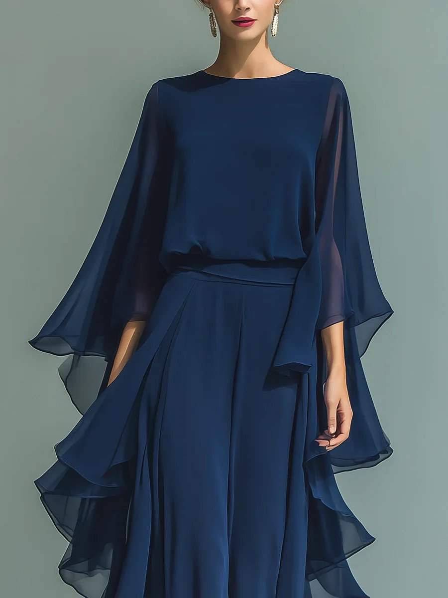 Evelyn™ | Bell Sleeve Ruffle Two Piece Set