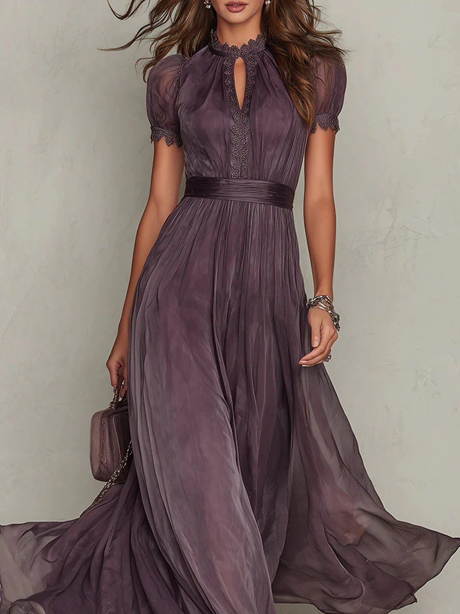 Mia™ | Lace Detailed Teardrop Neckline Long Dress