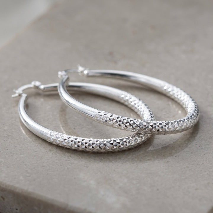 Kate™ | Silver Textured Hoop Earrings