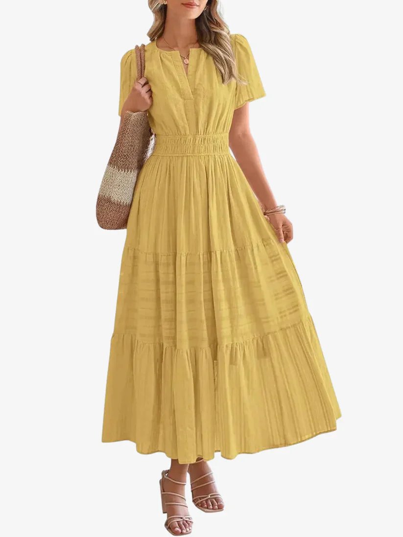 Nora™ | V-Neck Smocked Waist Tiered Maxi Dress